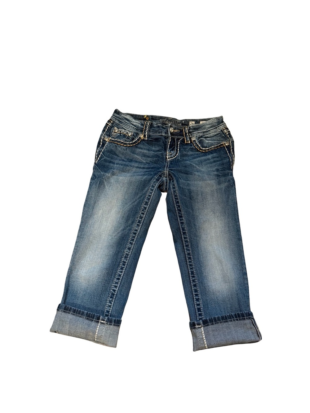 Y2K low rise Miss Me Blue Cropped Rolled-Cuff Jeans